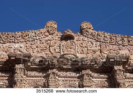Mexico, Zacatecas state, Zacatecas, a UNESCO World Heritage. Cathedral, churrigueresque pink sandstone facade, 18th century, detail of the facade View Large Photo Image Stock Photo - Mexico, Zacatecas state, Zacatecas, a UNESCO World Heritage. Cathedral, churrigueresque pink sandstone facade, 18th century, detail of the facade. Fotosearch