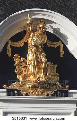 Netherlands, Friesland. Harlingen. Golden statue on the city hall facade. View Large Photo Image Stock Image - Netherlands, Friesland. Harlingen. Golden statue on the city hall facade.. Fotosearch