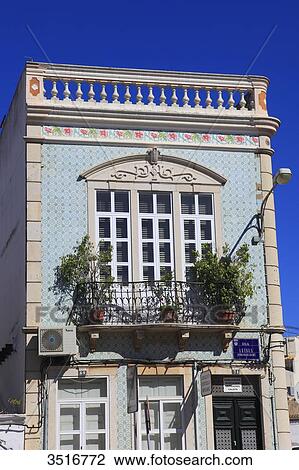 Portugal, Algarve. Faro. Pretty facade in the city center View Large Photo Image Stock Image - Portugal, Algarve. Faro. Pretty facade in the city center. Fotosearch