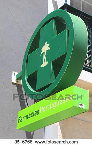 Portugal, Algarve. Faro. Sign of a pharmacy. View Large Photo Image Stock Photograph - Portugal, Algarve. Faro. Sign of a pharmacy.. Fotosearch