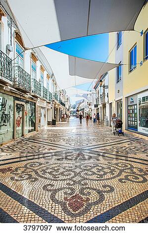Stock Photo - Rue de Santo Antonio, Faro city, region of Algarve, Portugal. Fotosearch