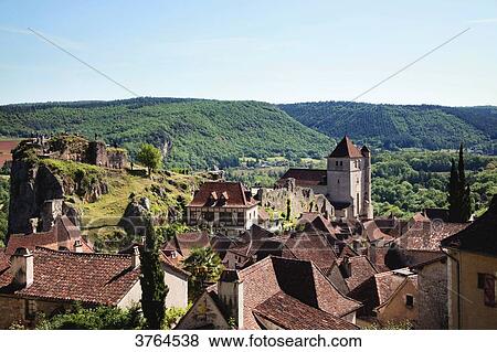 Stock Photo - Saint Cirq Lapopie, Lot department, Languedoc-Roussillon, Midi-Pyrenees, France. Fotosearch