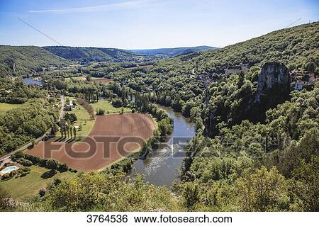 Stock Photograph - Saint Cirq Lapopie, Lot department, Languedoc-Roussillon, Midi-Pyrenees, France. Fotosearch