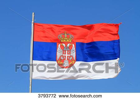 Serbian flag in blue sky. View Large Photo Image Stock Image - Serbian flag in blue sky.. Fotosearch