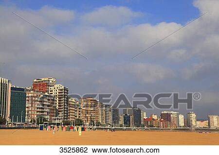 Spain, Basque Country. Gijon. The Beach. View Large Photo Image Stock Image - Spain, Basque Country. Gijon. The Beach.. Fotosearch