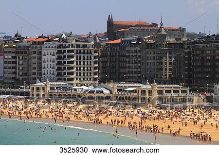 Stock Image - Spain, Basque Country. San Sebastian. Beach and seafront of San Sebastian. La Concha Bay.. Fotosearch