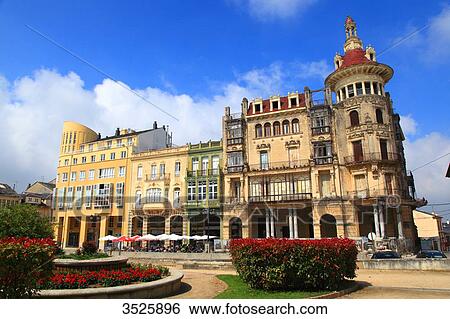 Stock Photograph - Spain, Galicia. Ribadeo. Historical centre. Casa de Indiano Torre de los Moreno.. Fotosearch
