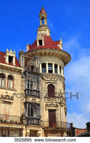 Stock Photography - Spain, Galicia. Ribadeo. Historical centre. Casa de Indiano Torre de los Moreno.. Fotosearch