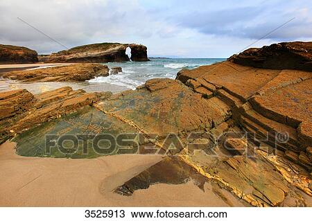 Spain, Galicia. Ribadeo. Las Catedrales beach. View Large Photo Image Stock Image - Spain, Galicia. Ribadeo. Las Catedrales beach.. Fotosearch