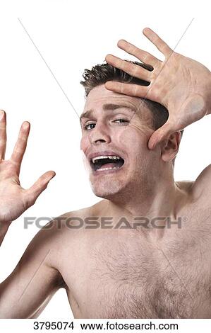 topless man, against glass, hands on glass, trying to escape, face against glass, mouth open, looking at camera, scared View Large Photo Image Picture - topless man, against glass, hands on glass, trying to escape, face against glass, mouth open, looking at camera, scared. Fotosearch