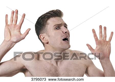 topless man, against glass, hands on glass, trying to escape, face against glass, mouth open, looking at camera, scared View Large Photo Image Stock Image - topless man, against glass, hands on glass, trying to escape, face against glass, mouth open, looking at camera, scared. Fotosearch