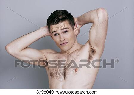topless man, hands behind his head, arms up, View Large Photo Image Stock Image - topless man, hands behind his head, arms up,. Fotosearch