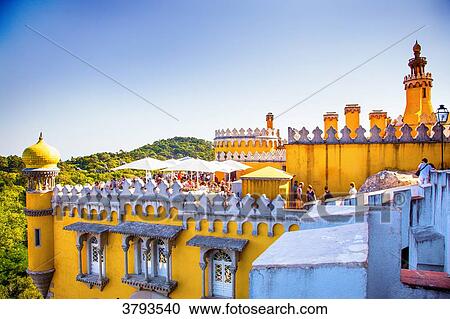 Stock Image - View from the bar of a tower of Pena National Palace, Sintra, Lisbon area, Portugal. Fotosearch