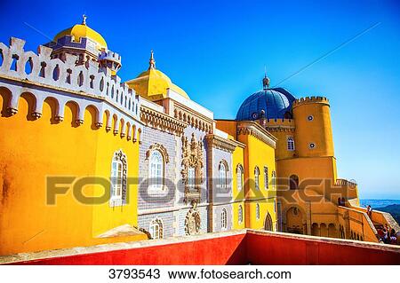 View of a facade of Pena National Palace, Sintra, Lisbon area, Portugal View Large Photo Image Stock Image - View of a facade of Pena National Palace, Sintra, Lisbon area, Portugal. Fotosearch