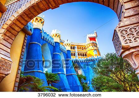 View of a facade of Pena National Palace, Sintra, Lisbon area, Portugal View Large Photo Image Stock Image - View of a facade of Pena National Palace, Sintra, Lisbon area, Portugal. Fotosearch
