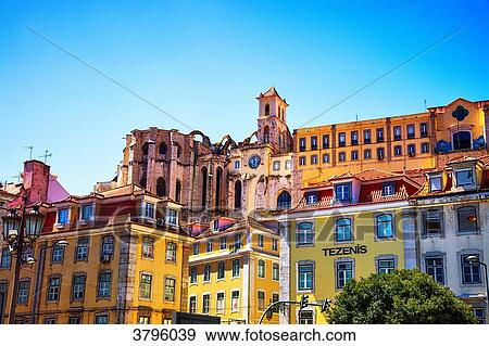 View of the Carmelite convent from the lower city, Lisbon, Lisbon area, Portugal View Large Photo Image Stock Photo - View of the Carmelite convent from the lower city, Lisbon, Lisbon area, Portugal. Fotosearch