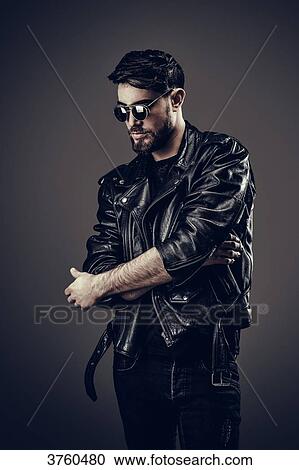 Young Hipster leather jacket, thought, her head down View Large Photo Image Stock Image - Young Hipster leather jacket, thought, her head down. Fotosearch