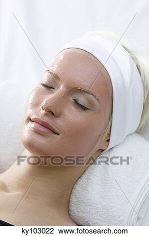 Young Woman face with beauty mask, shut eyes View Large Photo Image Stock Image - Young Woman face with beauty mask, shut eyes. Fotosearch
