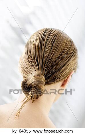 Young woman with wet hair, view from the back, close up (studio) View Large Photo Image Stock Photography - Young woman with wet hair, view from the back, close up (studio). Fotosearch