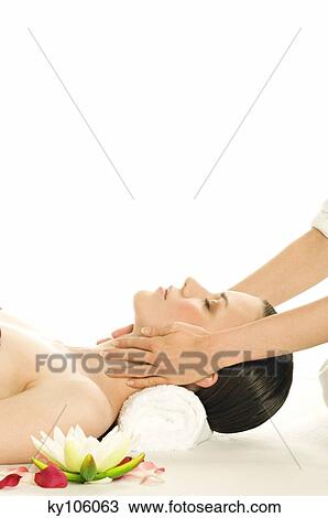 Woman having neck massaged, water lily View Large Photo Image Stock Image - Woman having neck massaged, water lily. Fotosearch