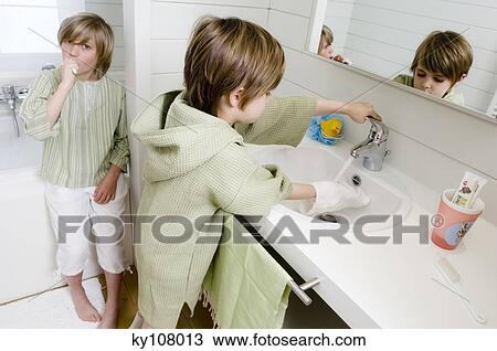 2 children in bathroom View Large Photo Image Stock Image - 2 children in bathroom. Fotosearch