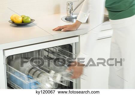 Woman filling dishwasher, close-up View Large Photo Image Stock Photo - Woman filling dishwasher, close-up. Fotosearch