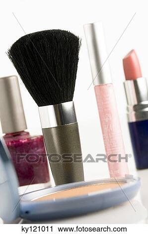 Eye-shadow box, nail polish, lipstick, mascara and make-up brush, close-up View Large Photo Image Stock Image - Eye-shadow box, nail polish, lipstick, mascara and make-up brush, close-up. Fotosearch