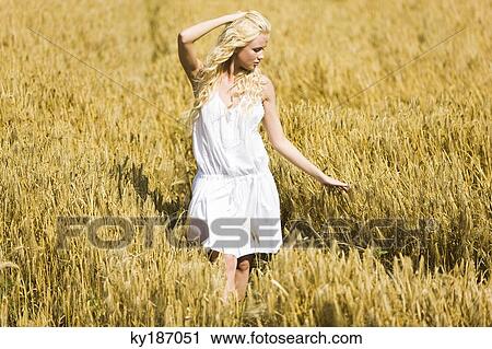 Young woman in a wheat field View Large Photo Image Stock Image - Young woman in a wheat field. Fotosearch