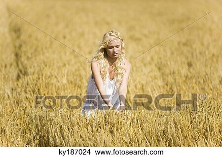 Young woman in wheat field View Large Photo Image Picture - Young woman in wheat field. Fotosearch