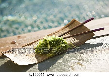 Close-up of seaweed with chopsticks on a wooden tray at the poolside View Large Photo Image Stock Photography - Close-up of seaweed with chopsticks on a wooden tray at the poolside. Fotosearch