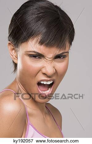 Portrait of a woman shouting View Large Photo Image Stock Photo - Portrait of a woman shouting. Fotosearch