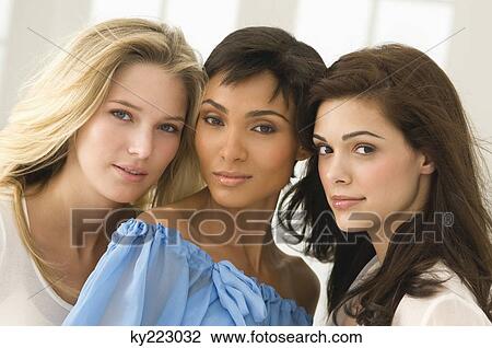 Portrait of three female friends View Large Photo Image Stock Image - Portrait of three female friends. Fotosearch