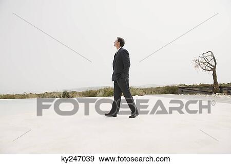 Businessman walking at the poolside with a bare tree in the background View Large Photo Image Stock Photo - Businessman walking at the poolside with a bare tree in the background. Fotosearch