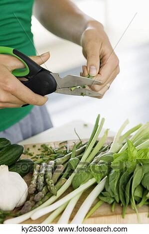 Stock Image - Woman chopping vegetables in the kitchen. Fotosearch