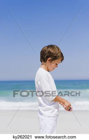 Boy holding a shell on the beach View Large Photo Image Stock Image - Boy holding a shell on the beach. Fotosearch
