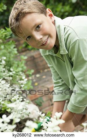Portrait of a boy gardening View Large Photo Image Stock Image - Portrait of a boy gardening. Fotosearch