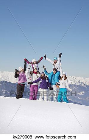 Happy family in snow View Large Photo Image Stock Photo - Happy family in snow. Fotosearch