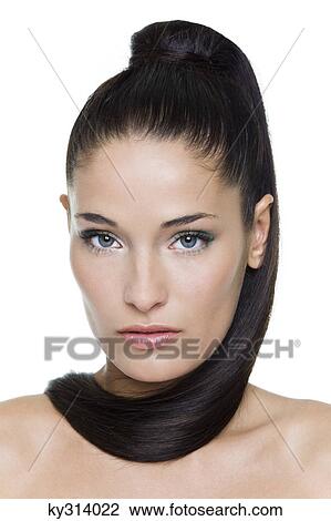 Young woman with long hair around neck View Large Photo Image Stock Image - Young woman with long hair around neck. Fotosearch