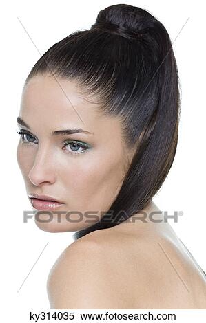 Young woman with long hair around neck View Large Photo Image Stock Photography - Young woman with long hair around neck. Fotosearch