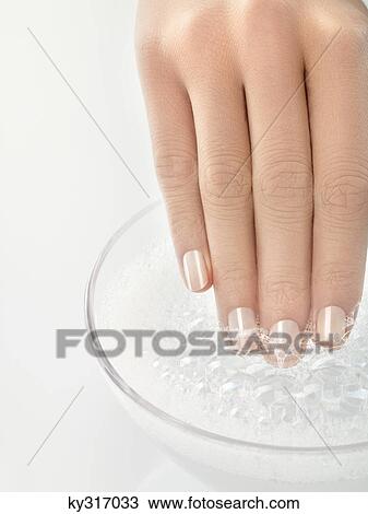 Woman soaking fingernails, close-up View Large Photo Image Stock Image - Woman soaking fingernails, close-up. Fotosearch