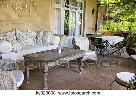 View of balcony with sitting arrangement View Large Photo Image Stock Photo - View of balcony with sitting arrangement. Fotosearch