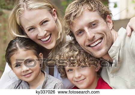 Portrait of a family with two children View Large Photo Image Stock Photograph - Portrait of a family with two children . Fotosearch