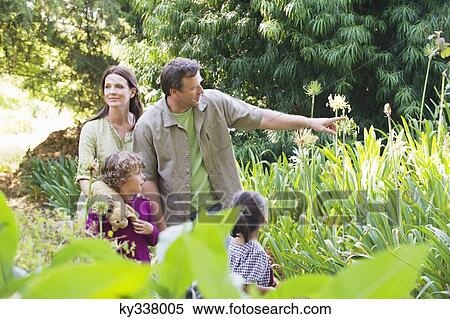 Two little children walking in a garden with their parents View Large Photo Image Stock Photography - Two little children walking in a garden with their parents. Fotosearch