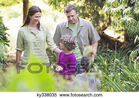 Two little children walking in a garden with their parents View Large Photo Image Stock Photography - Two little children walking in a garden with their parents. Fotosearch