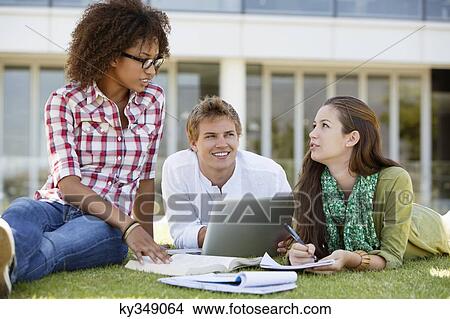Picture - Friends studying in a campus. Fotosearch