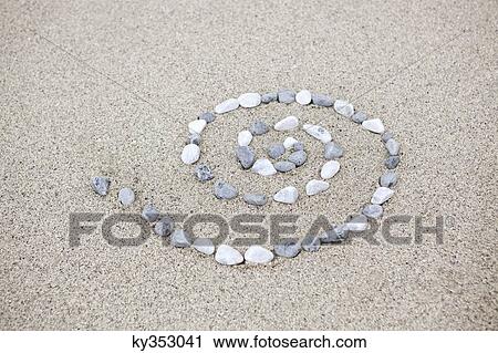 Pebbles arranged in spiral shape on beach View Large Photo Image Stock Image - Pebbles arranged in spiral shape on beach. Fotosearch