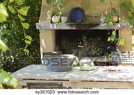 Stock Image - Cabbage kept on table outdoors. Fotosearch