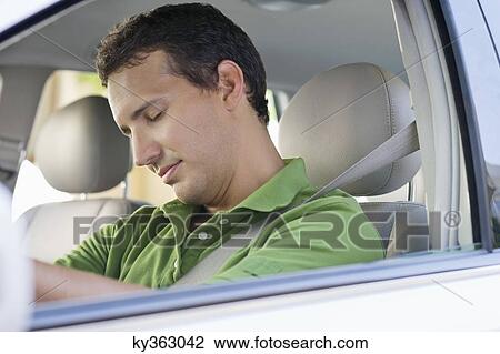 Mid adult man sleeping while driving a car View Large Photo Image Stock Image - Mid adult man sleeping while driving a car. Fotosearch