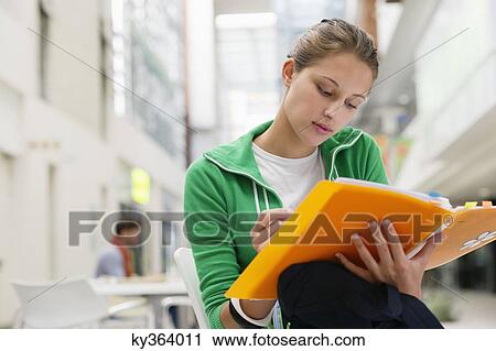 Beautiful woman studying in university lobby View Large Photo Image Stock Image - Beautiful woman studying in university lobby. Fotosearch