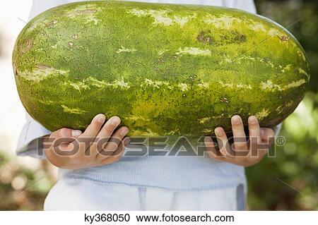 Stock Image - Close-up of a boy holding a watermelon. Fotosearch